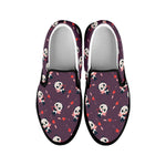 Cute Panda Cupid Valentine Pattern Print Black Slip On Shoes