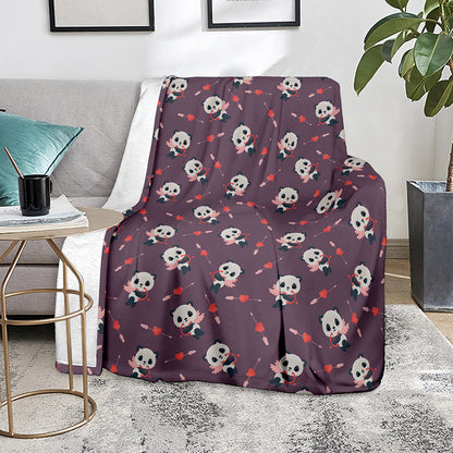 Cute Panda Cupid Valentine Pattern Print Blanket