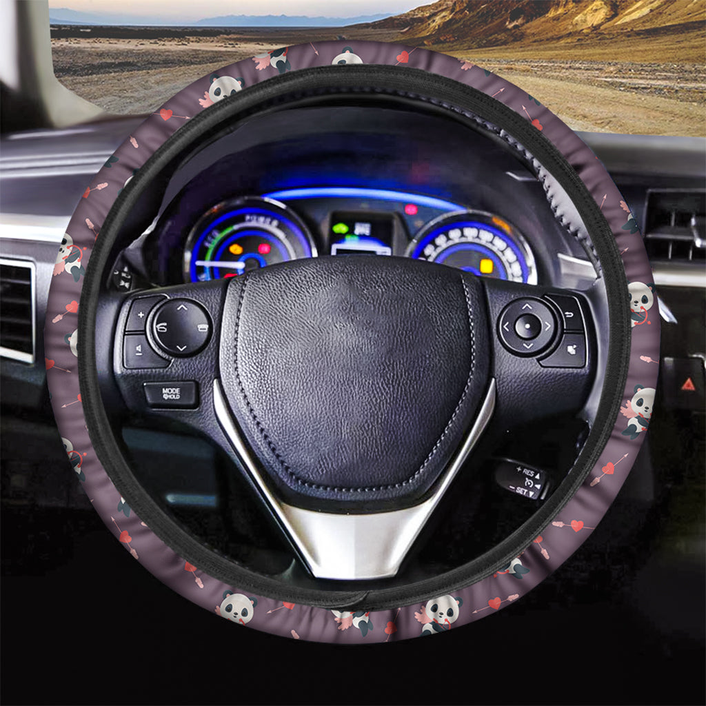 Cute Panda Cupid Valentine Pattern Print Car Steering Wheel Cover