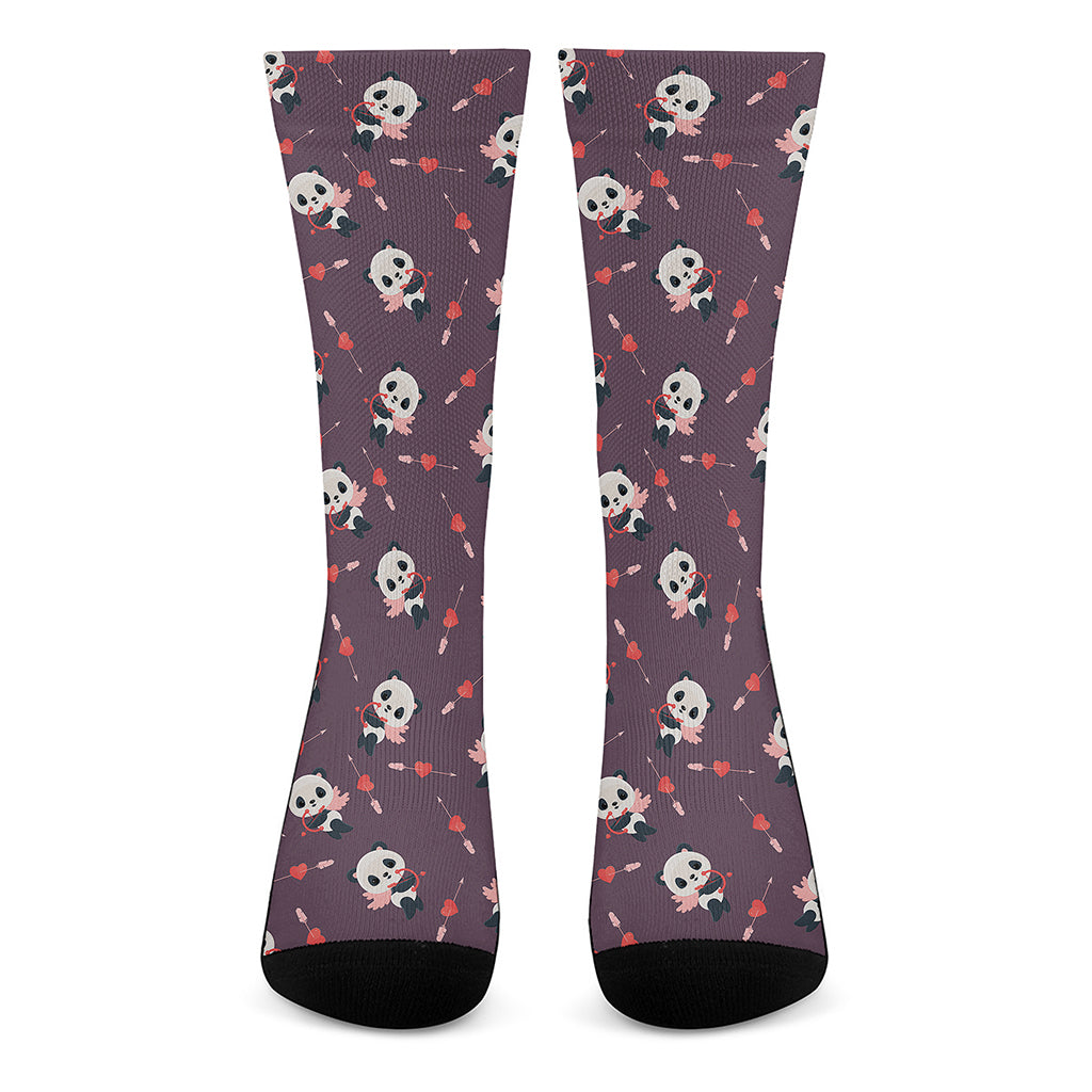Cute Panda Cupid Valentine Pattern Print Crew Socks