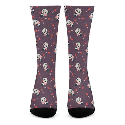Cute Panda Cupid Valentine Pattern Print Crew Socks