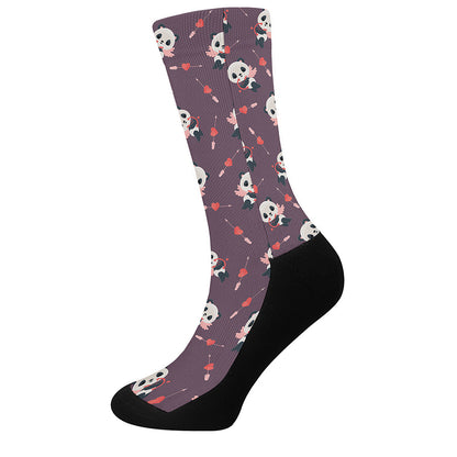 Cute Panda Cupid Valentine Pattern Print Crew Socks