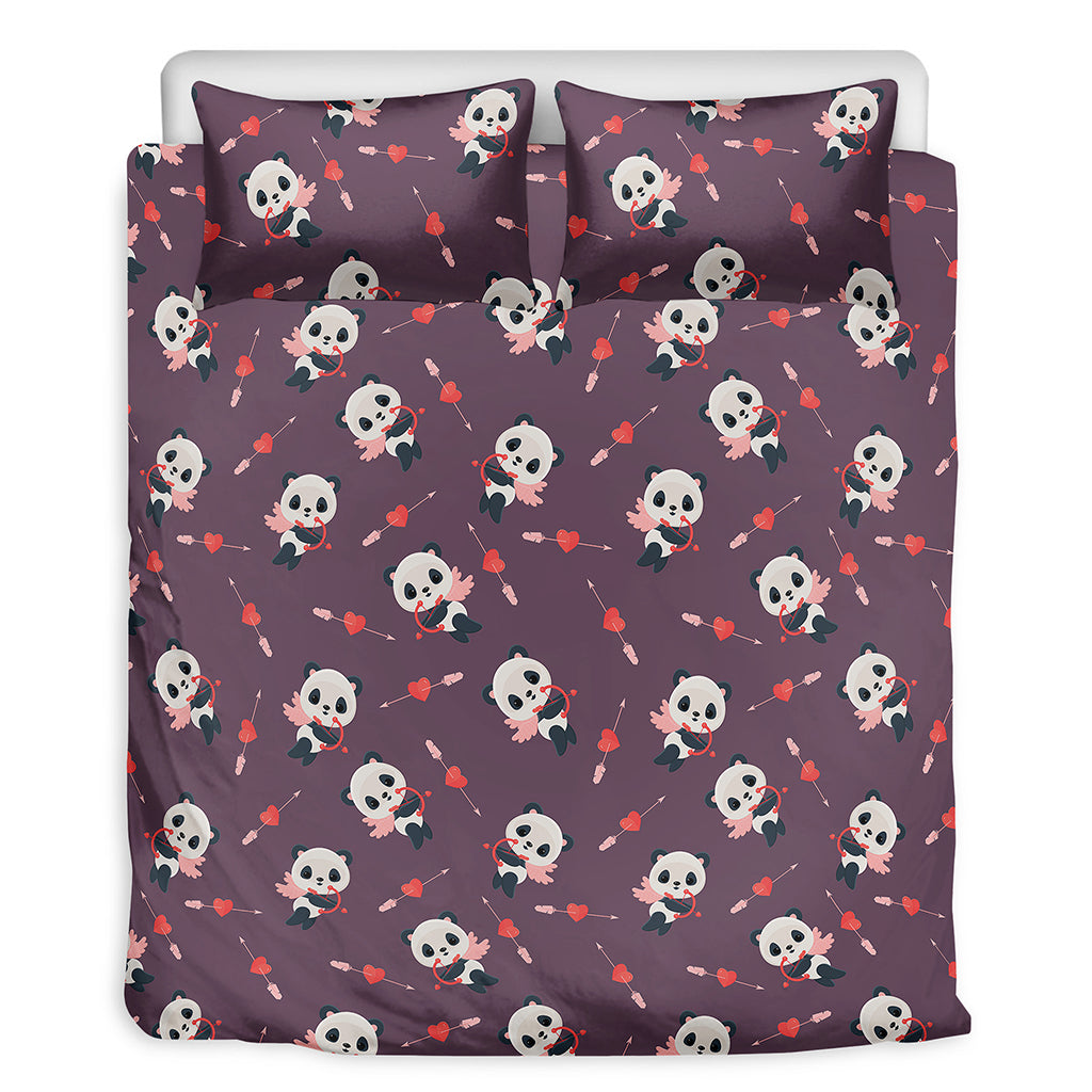 Cute Panda Cupid Valentine Pattern Print Duvet Cover Bedding Set