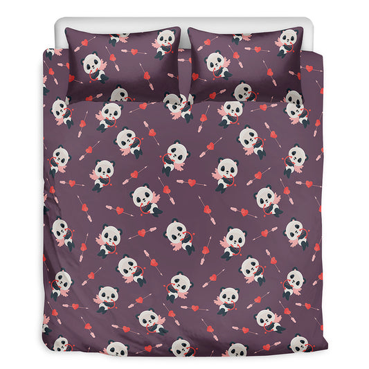 Cute Panda Cupid Valentine Pattern Print Duvet Cover Bedding Set