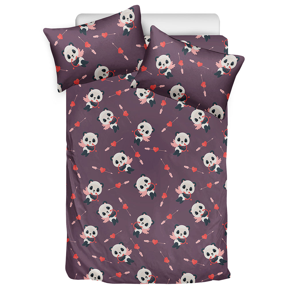 Cute Panda Cupid Valentine Pattern Print Duvet Cover Bedding Set