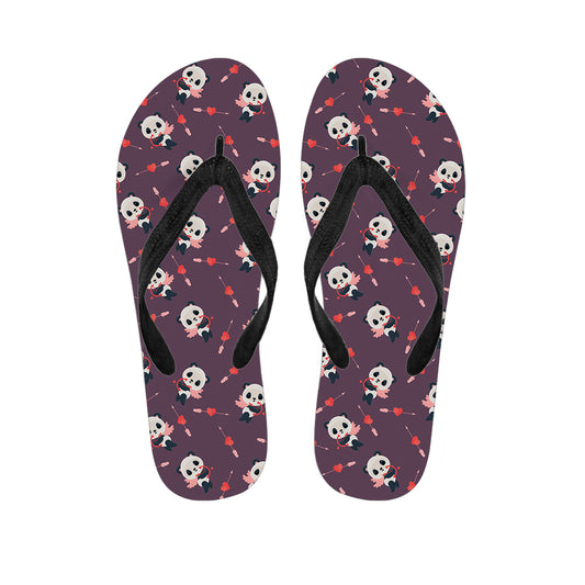 Cute Panda Cupid Valentine Pattern Print Flip Flops