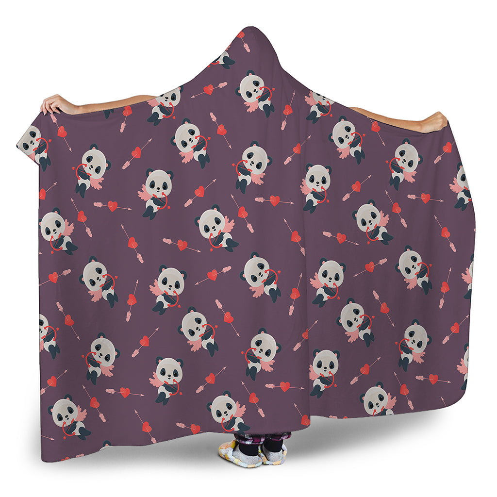 Cute Panda Cupid Valentine Pattern Print Hooded Blanket