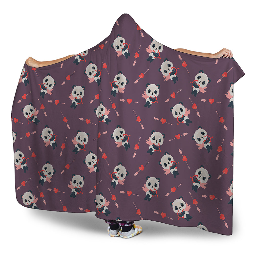 Cute Panda Cupid Valentine Pattern Print Hooded Blanket