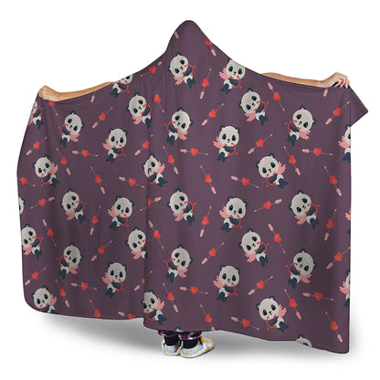 Cute Panda Cupid Valentine Pattern Print Hooded Blanket