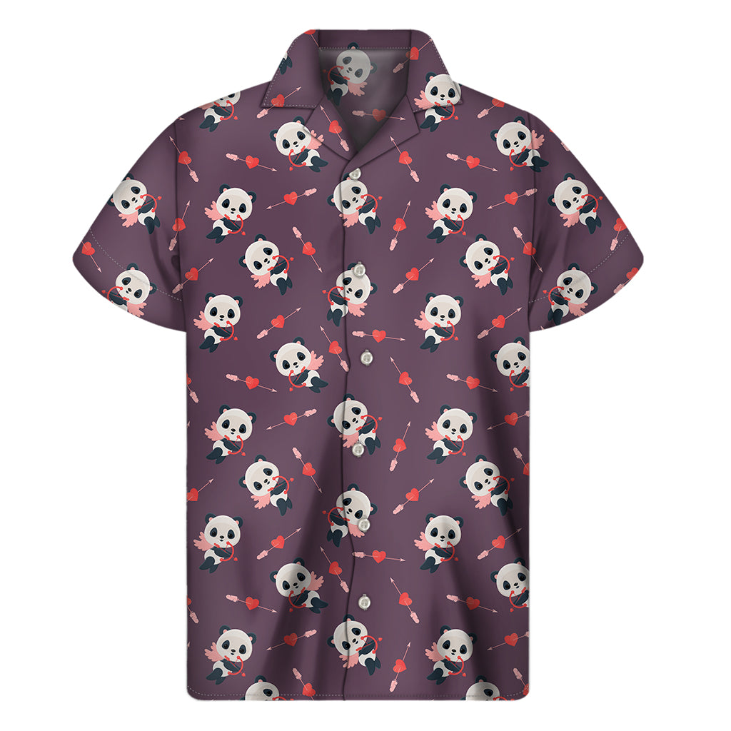 Cute Panda Cupid Valentine Pattern Print Men's Short Sleeve Shirt