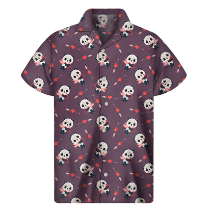 Cute Panda Cupid Valentine Pattern Print Men's Short Sleeve Shirt