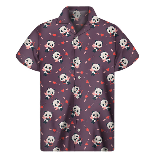 Cute Panda Cupid Valentine Pattern Print Men's Short Sleeve Shirt