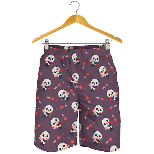 Cute Panda Cupid Valentine Pattern Print Men's Shorts