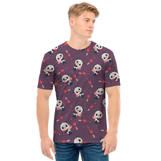 Cute Panda Cupid Valentine Pattern Print Men's T-Shirt