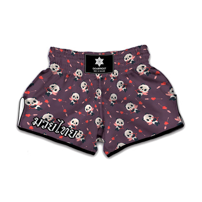 Cute Panda Cupid Valentine Pattern Print Muay Thai Boxing Shorts