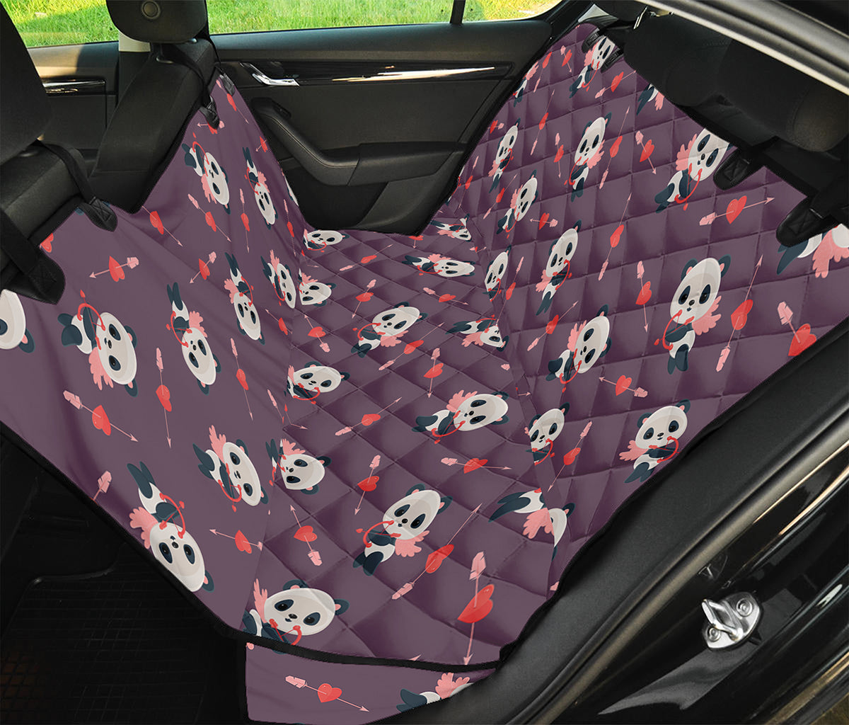 Cute Panda Cupid Valentine Pattern Print Pet Car Back Seat Cover