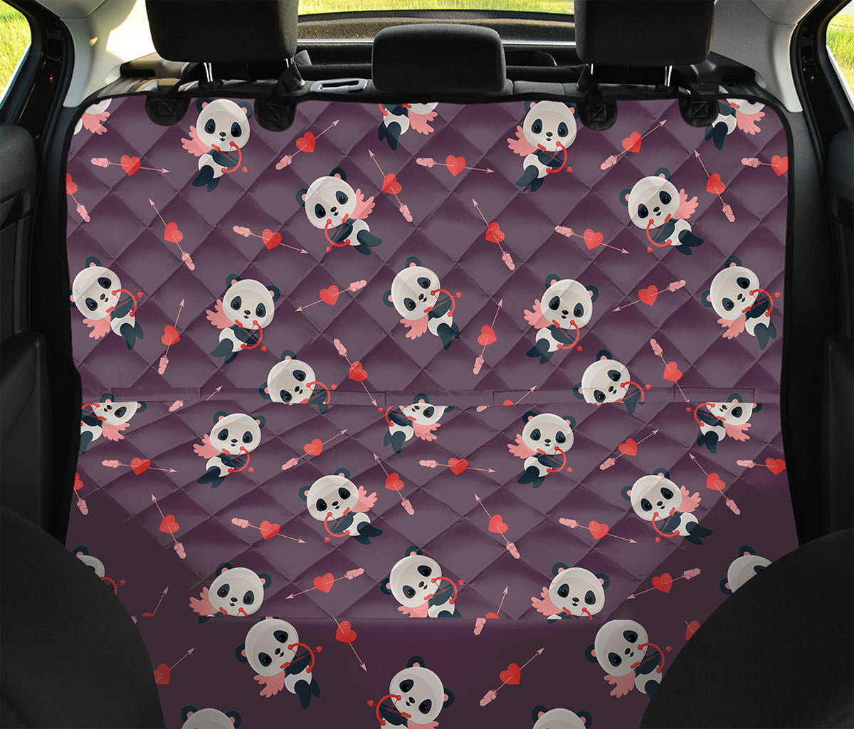 Cute Panda Cupid Valentine Pattern Print Pet Car Back Seat Cover