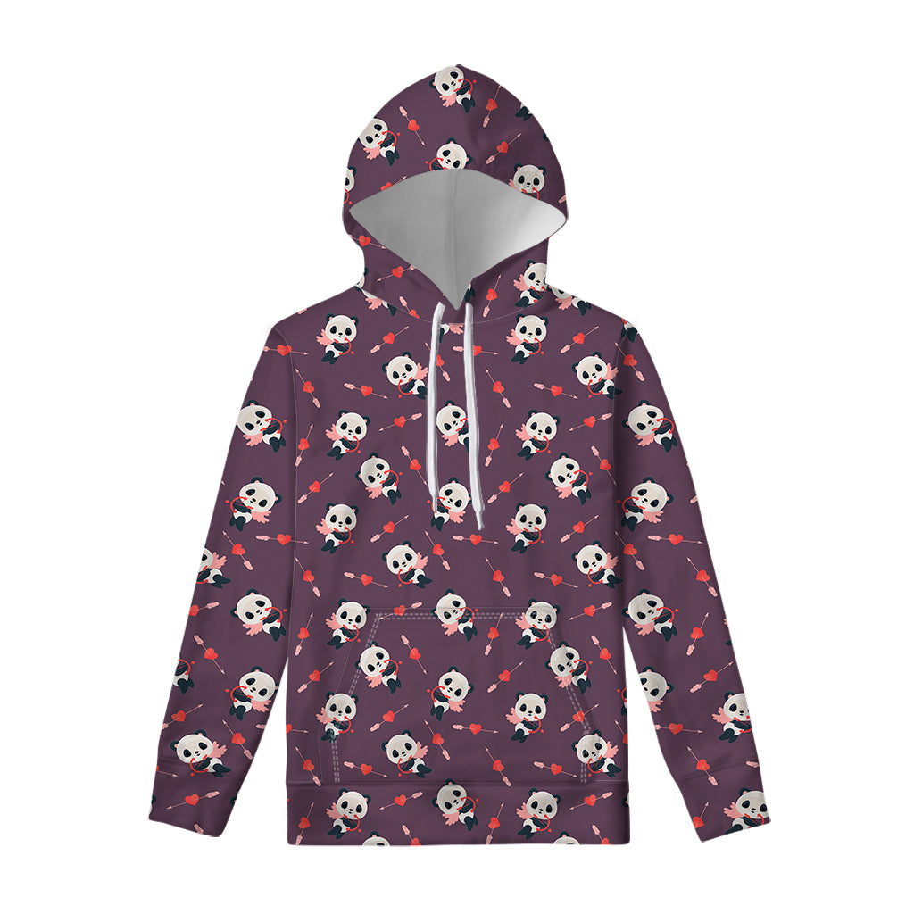 Cute Panda Cupid Valentine Pattern Print Pullover Hoodie