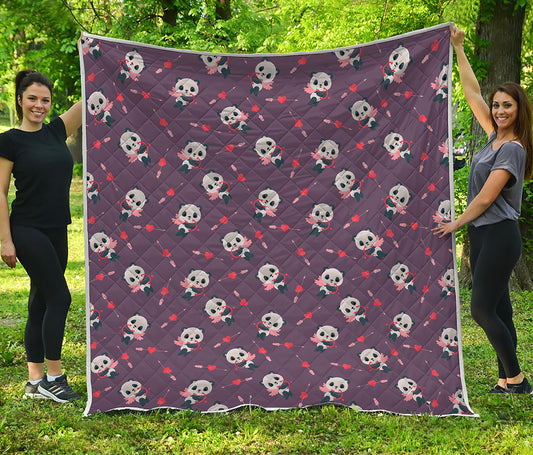 Cute Panda Cupid Valentine Pattern Print Quilt