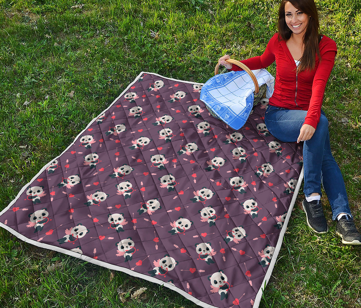 Cute Panda Cupid Valentine Pattern Print Quilt