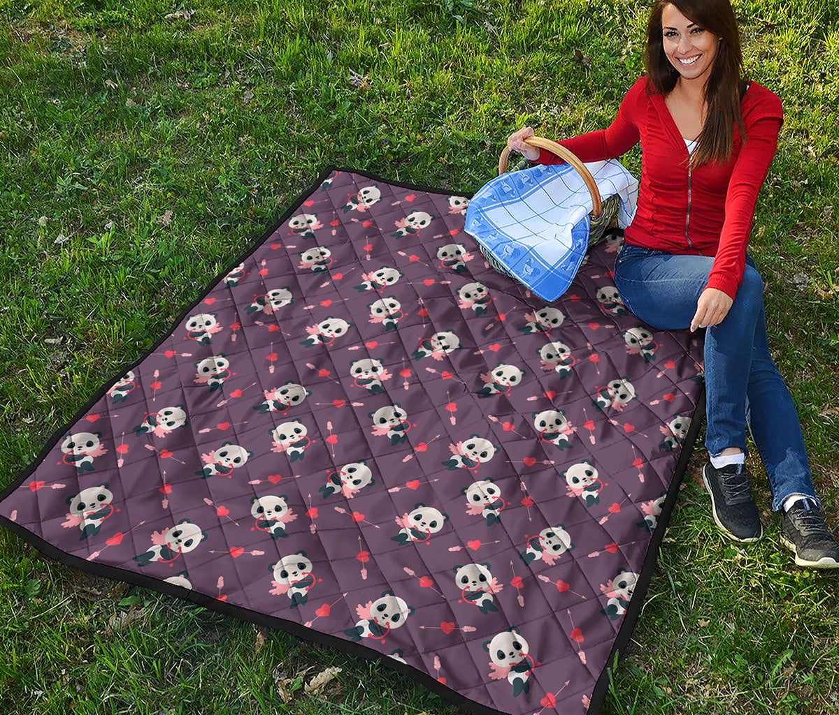 Cute Panda Cupid Valentine Pattern Print Quilt