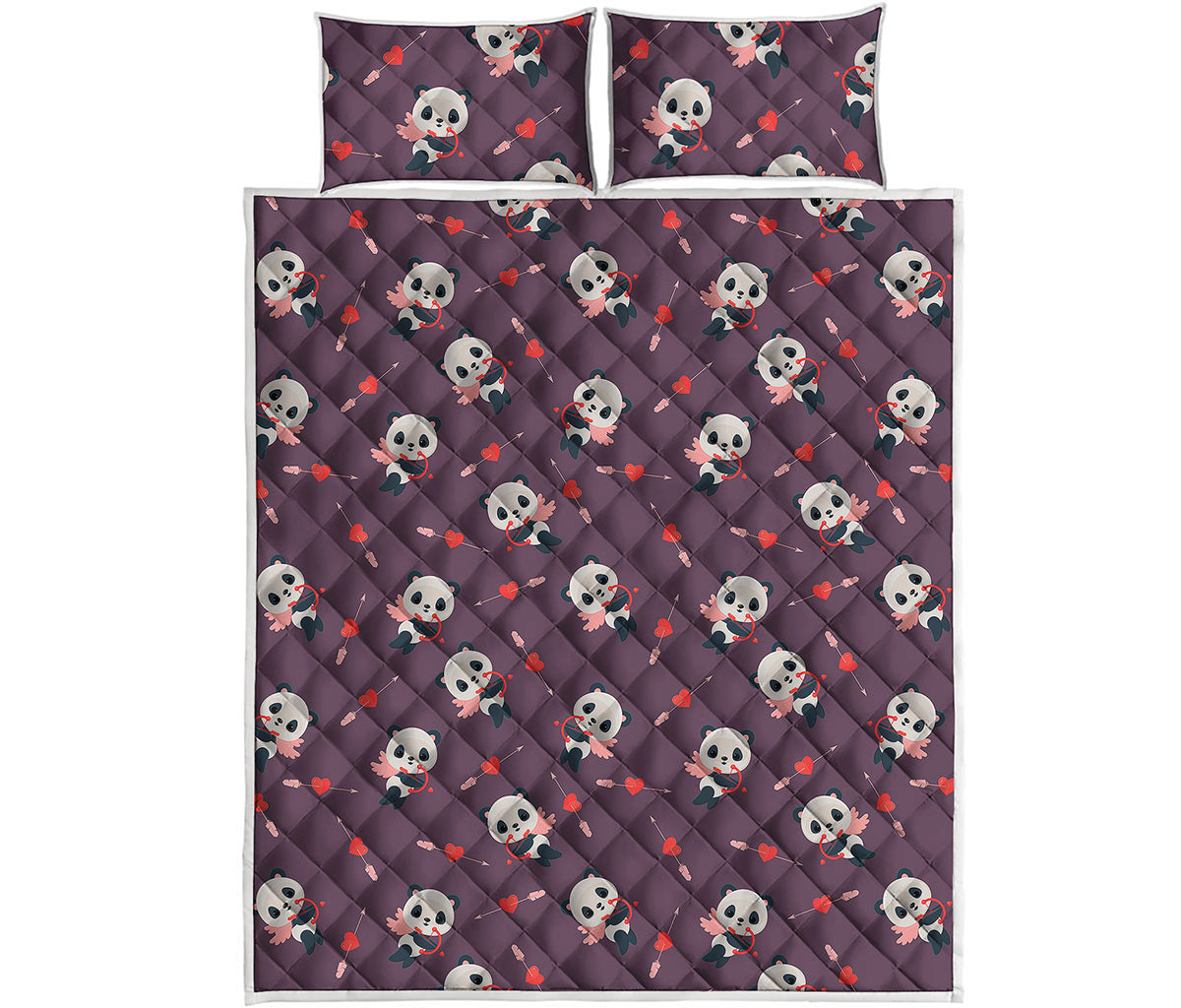 Cute Panda Cupid Valentine Pattern Print Quilt Bed Set