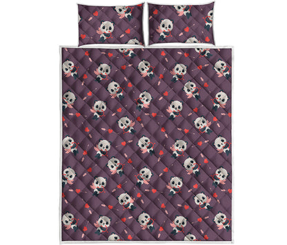 Cute Panda Cupid Valentine Pattern Print Quilt Bed Set