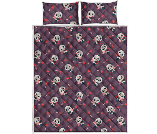 Cute Panda Cupid Valentine Pattern Print Quilt Bed Set