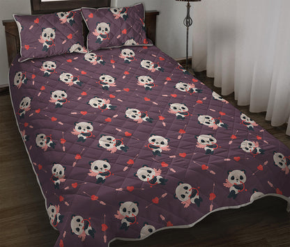 Cute Panda Cupid Valentine Pattern Print Quilt Bed Set