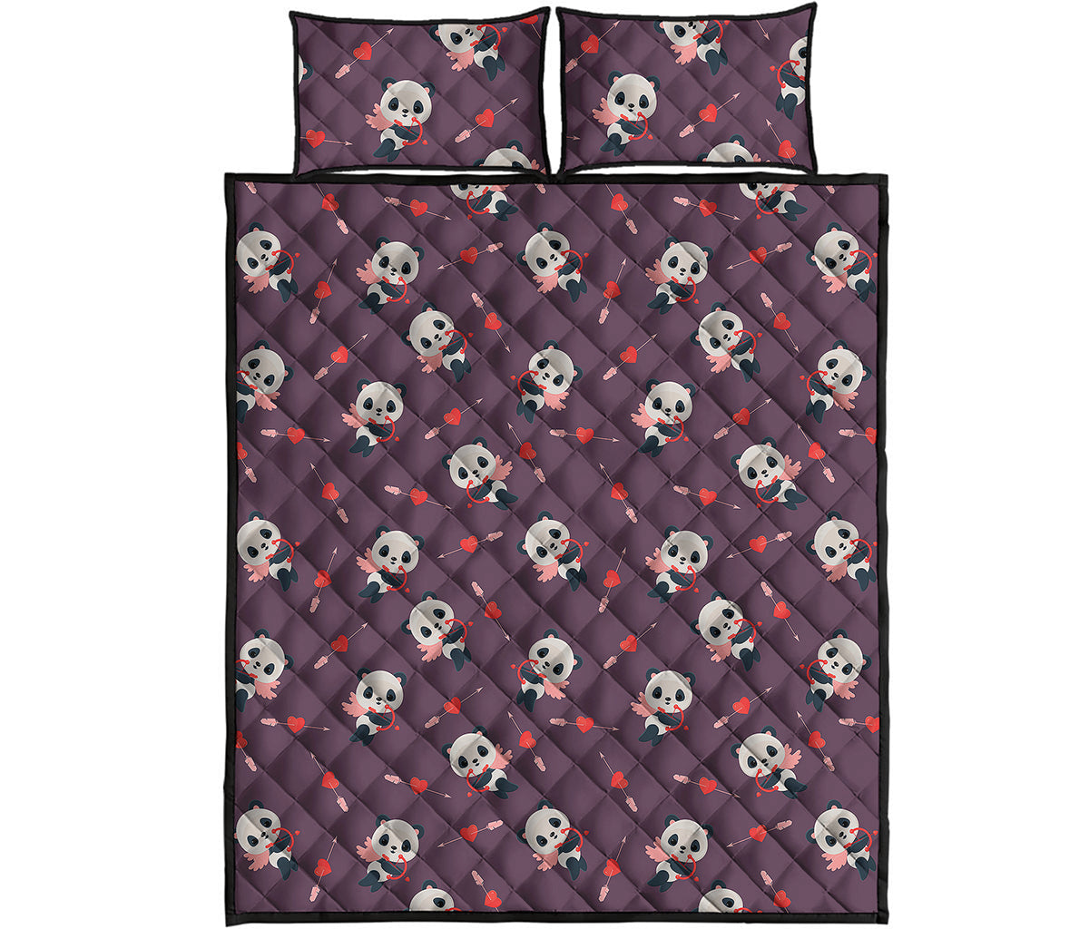 Cute Panda Cupid Valentine Pattern Print Quilt Bed Set