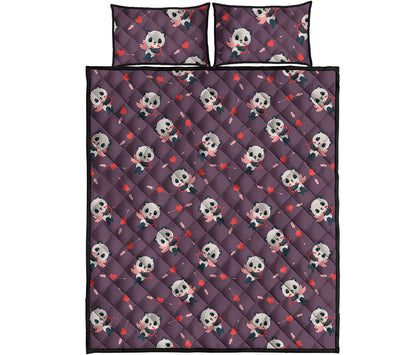 Cute Panda Cupid Valentine Pattern Print Quilt Bed Set