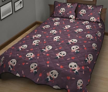 Cute Panda Cupid Valentine Pattern Print Quilt Bed Set