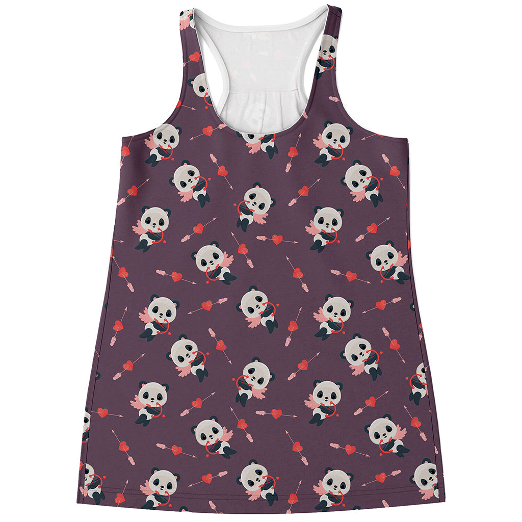 Cute Panda Cupid Valentine Pattern Print Women's Racerback Tank Top
