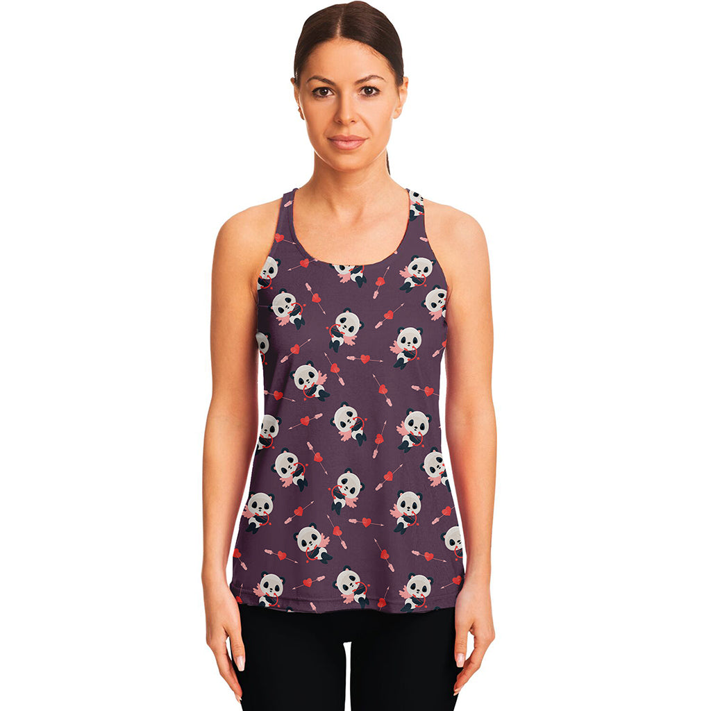 Cute Panda Cupid Valentine Pattern Print Women's Racerback Tank Top