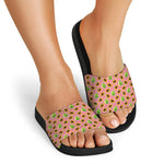 Cute Papaya Pattern Print Black Slide Sandals