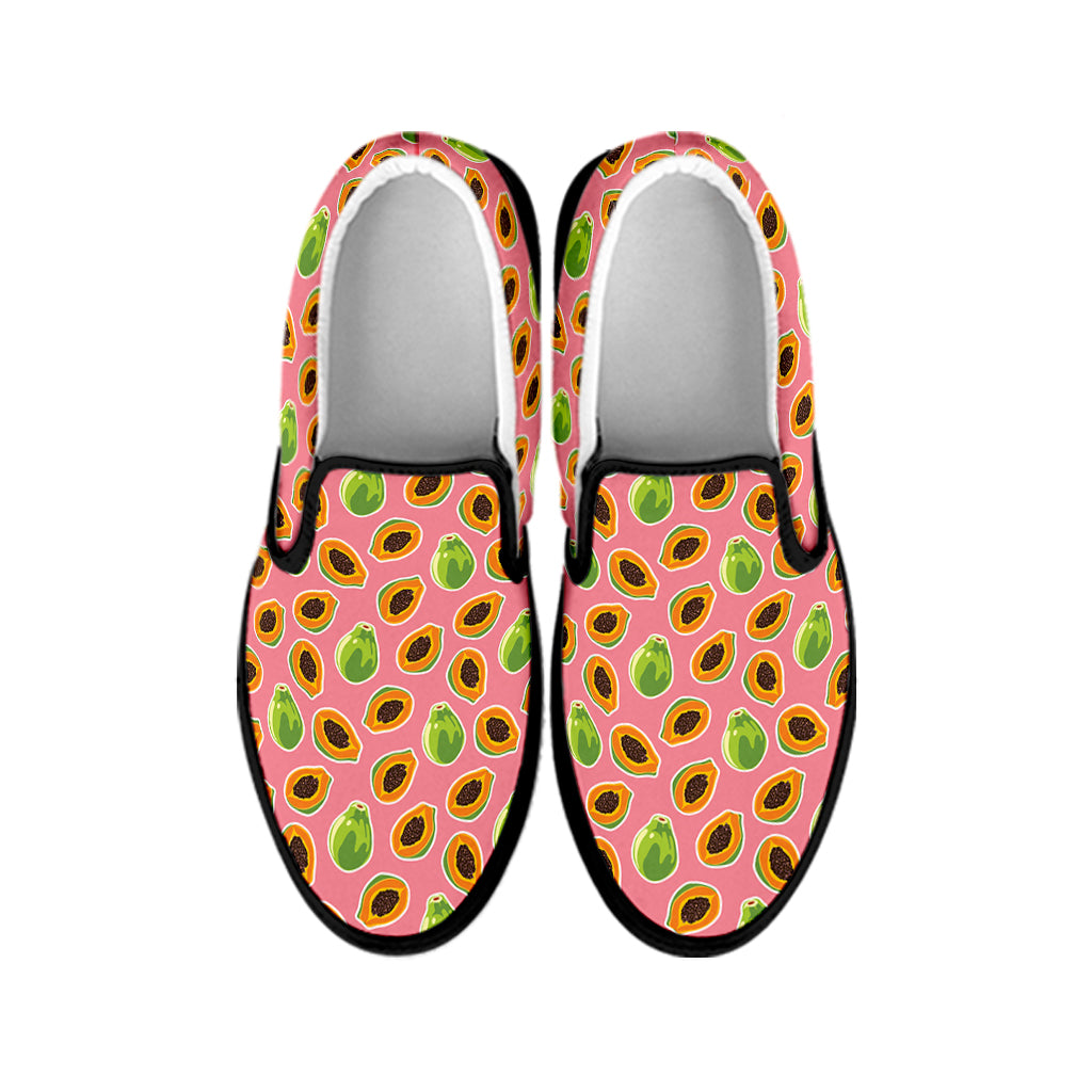 Cute Papaya Pattern Print Black Slip On Shoes