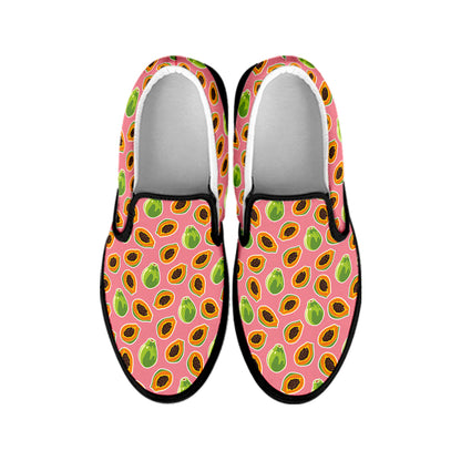 Cute Papaya Pattern Print Black Slip On Shoes