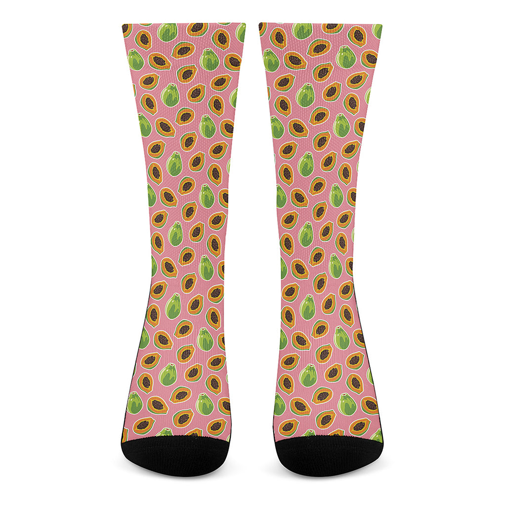 Cute Papaya Pattern Print Crew Socks