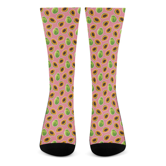 Cute Papaya Pattern Print Crew Socks