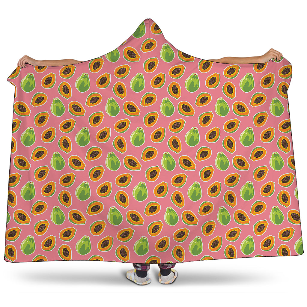 Cute Papaya Pattern Print Hooded Blanket