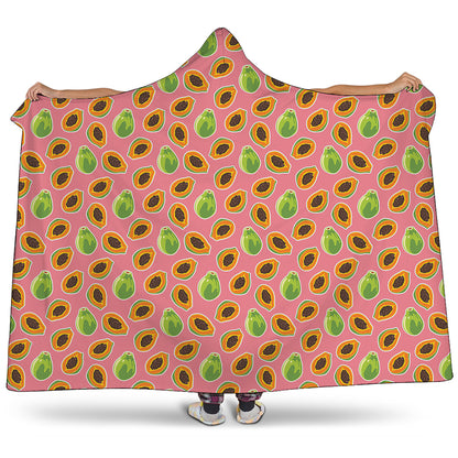 Cute Papaya Pattern Print Hooded Blanket