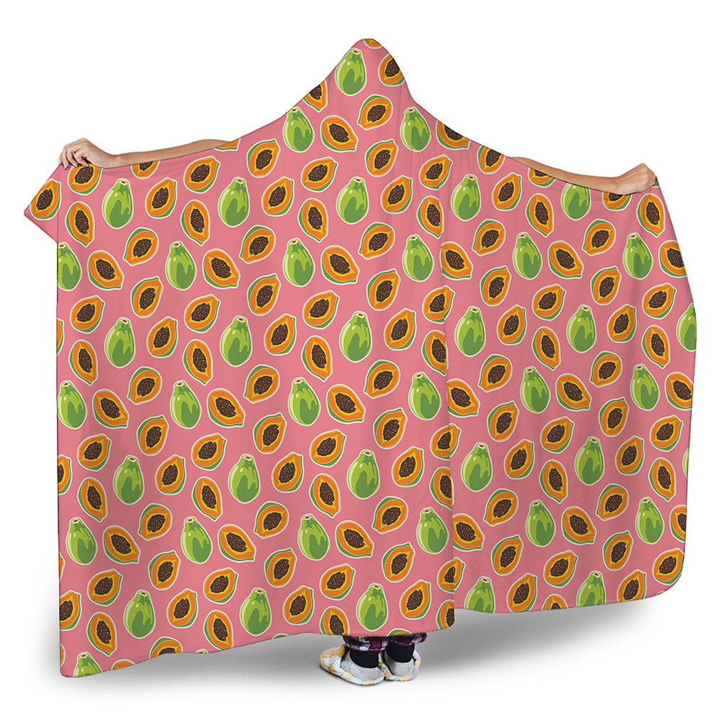 Cute Papaya Pattern Print Hooded Blanket