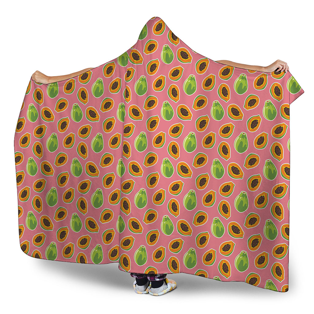 Cute Papaya Pattern Print Hooded Blanket
