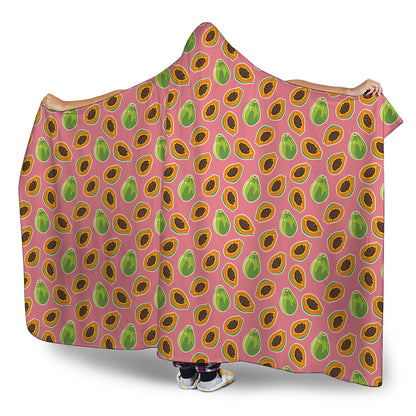 Cute Papaya Pattern Print Hooded Blanket