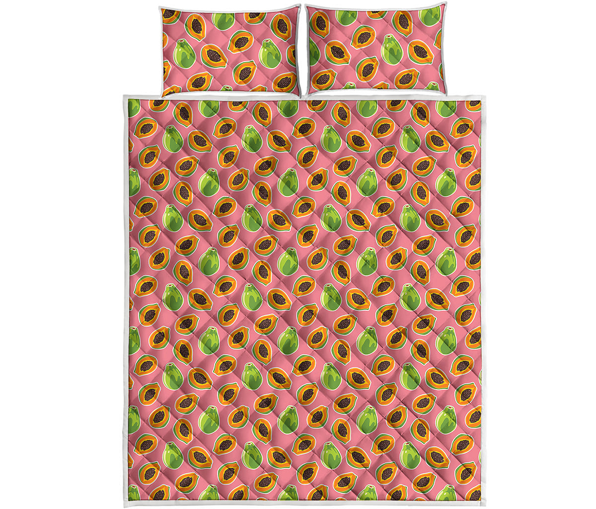 Cute Papaya Pattern Print Quilt Bed Set