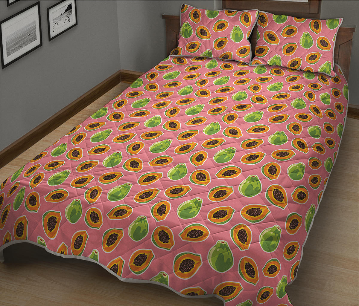 Cute Papaya Pattern Print Quilt Bed Set