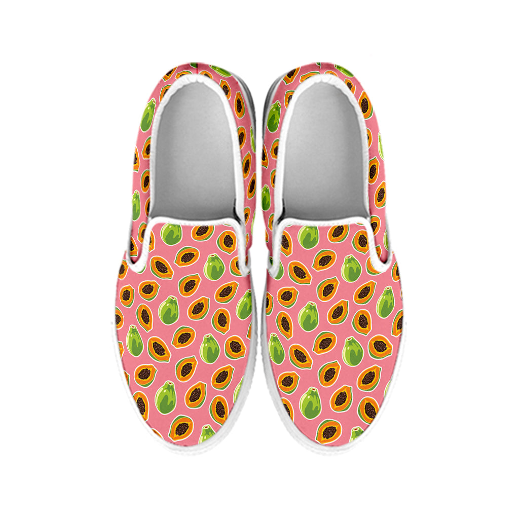 Cute Papaya Pattern Print White Slip On Shoes
