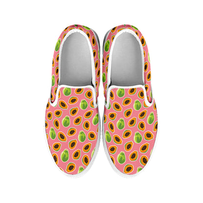 Cute Papaya Pattern Print White Slip On Shoes