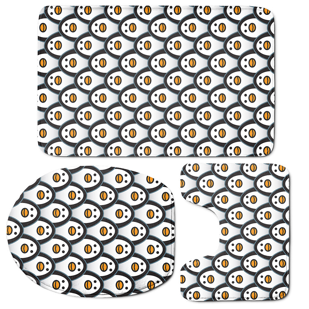Cute Penguin Face Pattern Print 3 Piece Bath Mat Set