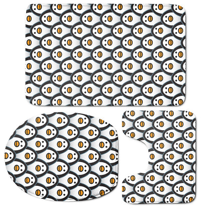 Cute Penguin Face Pattern Print 3 Piece Bath Mat Set